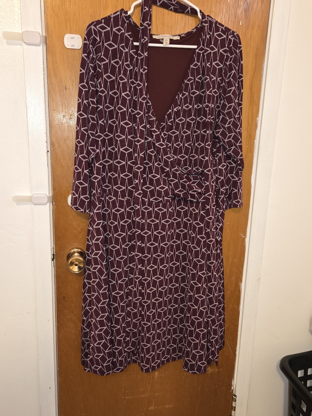 41 Hawthorn Plum Geometric Long Sleeve Wrap Dress